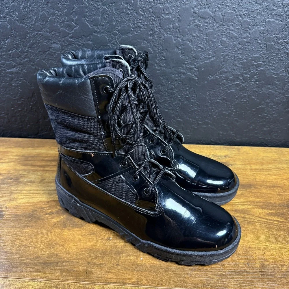 Rocky‎ 831-6823 Black Patent Leather Vibram Combat Duty Boots Mens Size 7.5
